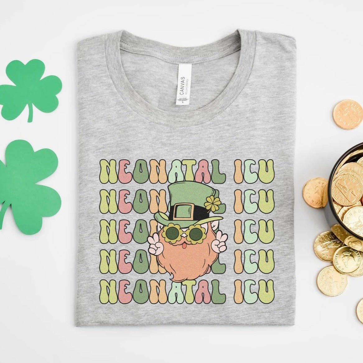 retronicustpatricksleprechaungray Retro NICU Leprechaun T-Shirt - Image 1